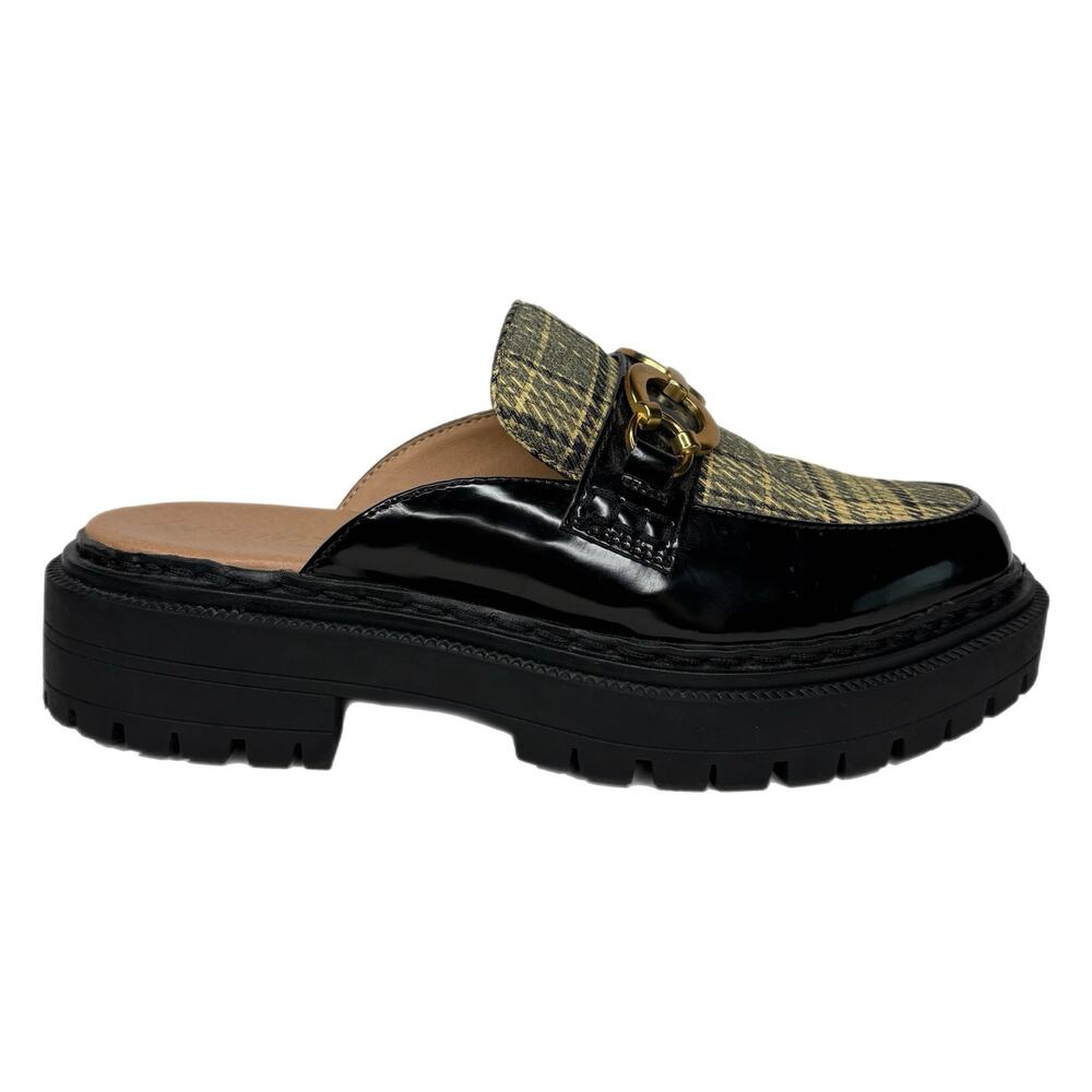 Circus by Sam Edelman Chunky Plaid Gold Detail Mules - Women's Size 8.5